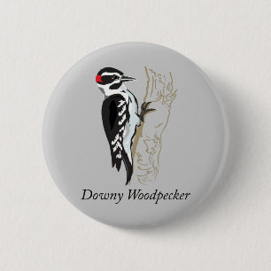 Downy Woodpecker Illustration Button