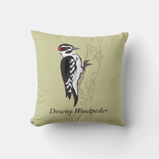 Downy Woodpecker Illustration Kissen (Vorderseite)