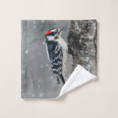 Downy Woodpecker in Snow - Original Foto Badhandtuch Set (Waschlappen)