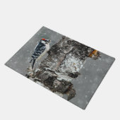 Downy Woodpecker in Snow - Original Foto Fußmatte (Schrägansicht)