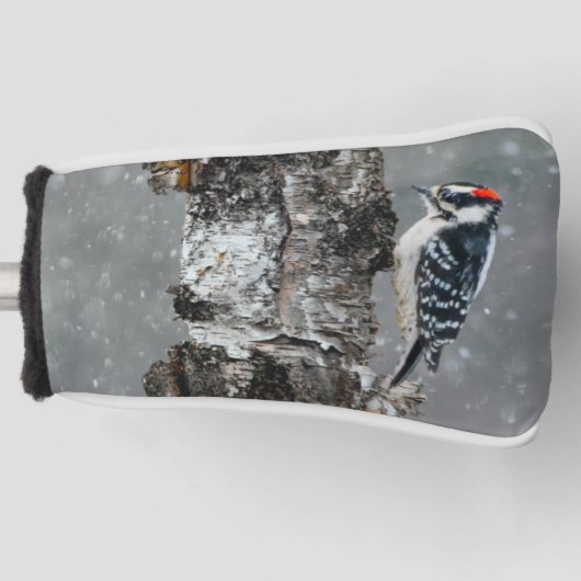 Downy Woodpecker in Snow - Original Foto Golf Headcover (Vorderseite)