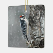 Downy Woodpecker in Snow - Original Foto Keramikornament (Links)