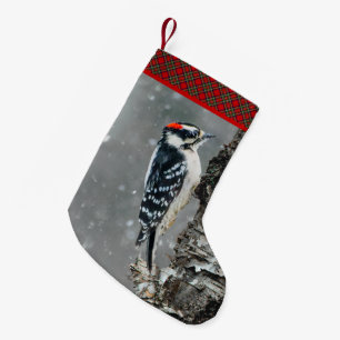 Downy Woodpecker in Snow - Original Foto Kleiner Weihnachtsstrumpf