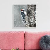 Downy Woodpecker in Snow - Original Foto Leinwanddruck (Insitu (Wohnzimmer))