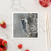 Downy Woodpecker in Snow - Original Foto Serviette (Beispiel)