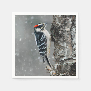 Downy Woodpecker in Snow - Original Foto Serviette
