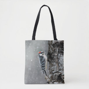 Downy Woodpecker in Snow - Original Foto Tasche