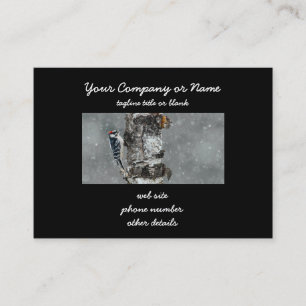 Downy Woodpecker in Snow - Original Foto Visitenkarte