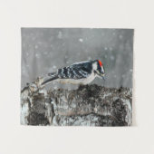 Downy Woodpecker in Snow - Original Foto Wandteppich (Vorderseite (Horizontal))