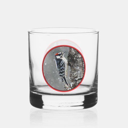 Downy Woodpecker in Snow - Original Foto Whiskyglas (Rückseite)