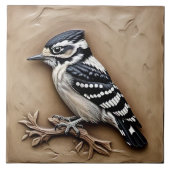 Downy Woodpecker - Keramik Tile Fliese (Vorderseite)