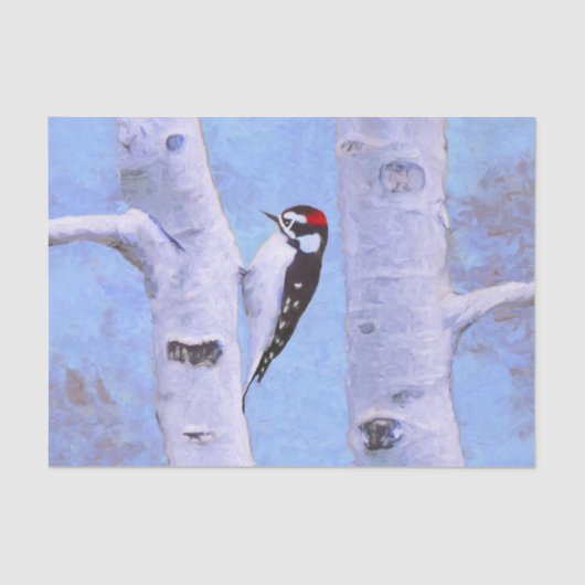 Downy Woodpecker-Malerei - Original Bird Art Seidenpapier (Vorderseite)