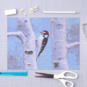 Downy Woodpecker-Malerei - Original Bird Art Seidenpapier (Handwerk)