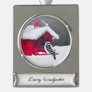 Downy Woodpecker Painting - Original Bird Art Banner-Ornament Silber