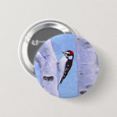 Downy Woodpecker Painting - Original Bird Art Button (Vorne & Hinten)