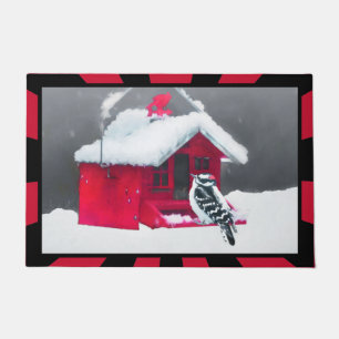Downy Woodpecker Painting - Original Bird Art Fußmatte