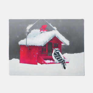 Downy Woodpecker Painting - Original Bird Art Fußmatte