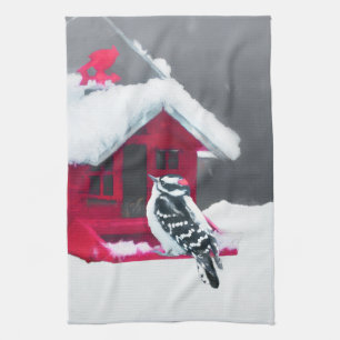 Downy Woodpecker Painting - Original Bird Art Geschirrtuch