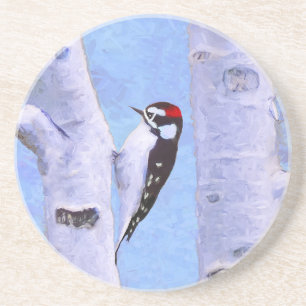 Downy Woodpecker Painting - Original Bird Art Getränkeuntersetzer