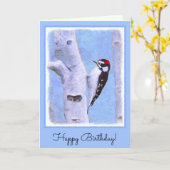 Downy Woodpecker Painting - Original Bird Art Karte (Gelbe Blume)