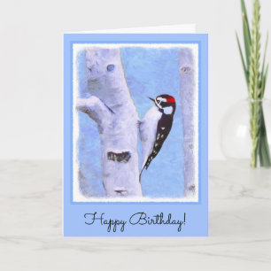 Downy Woodpecker Painting - Original Bird Art Karte