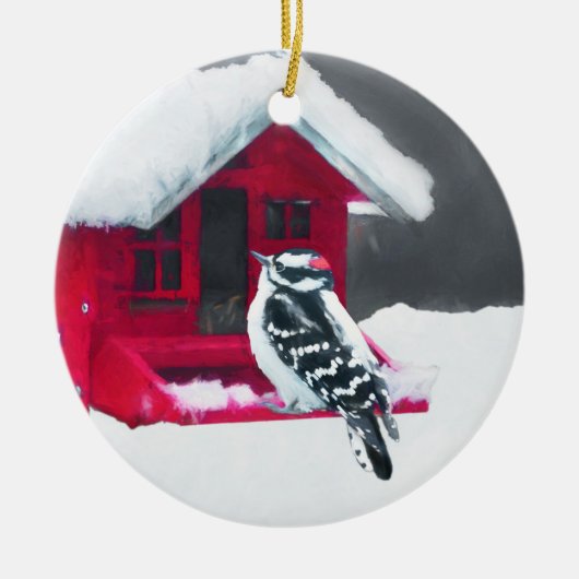 Downy Woodpecker Painting - Original Bird Art Keramik Ornament (Vorne)