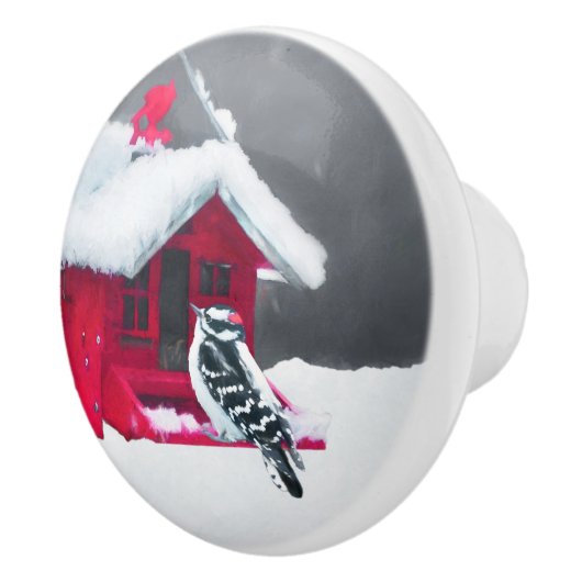 Downy Woodpecker Painting - Original Bird Art Keramikknauf (Rechts)