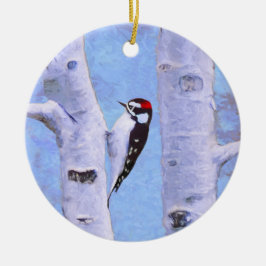 Downy Woodpecker Painting - Original Bird Art Keramikornament