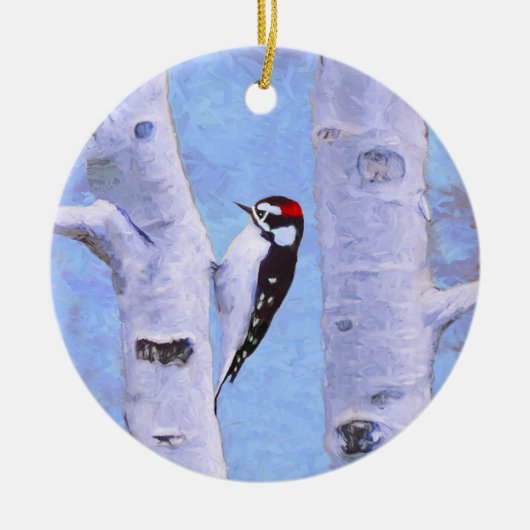 Downy Woodpecker Painting - Original Bird Art Keramikornament (Vorne)