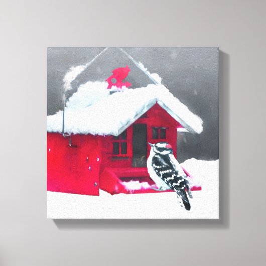Downy Woodpecker Painting - Original Bird Art Leinwanddruck (Vorderseite)