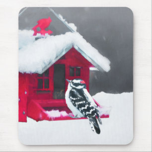 Downy Woodpecker Painting - Original Bird Art Mousepad