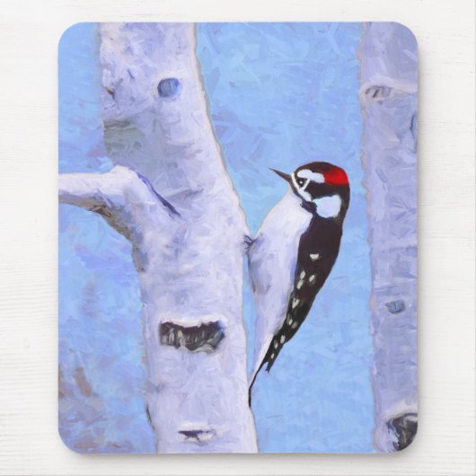 Downy Woodpecker Painting - Original Bird Art Mousepad (Vorne)