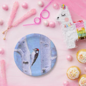 Downy Woodpecker Painting - Original Bird Art Pappteller (Party)