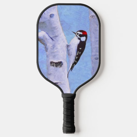 Downy Woodpecker Painting - Original Bird Art Pickleball Schläger (Vorderseite)