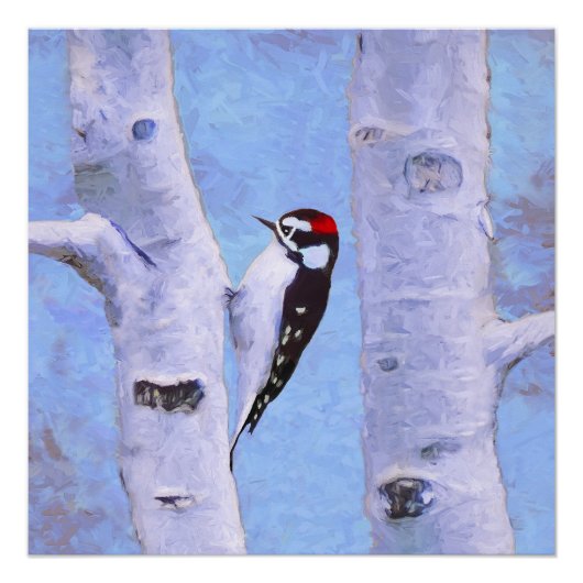 Downy Woodpecker Painting - Original Bird Art Poster (Vorderseite)