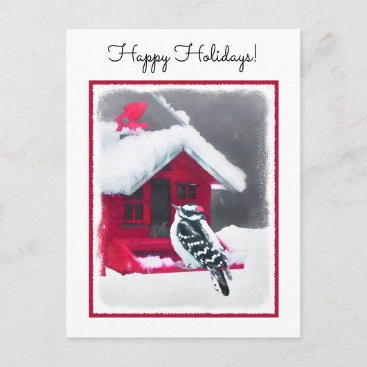 Downy Woodpecker Painting - Original Bird Art Postkarte (Vorderseite)