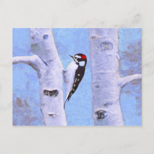 Downy Woodpecker Painting - Original Bird Art Postkarte
