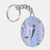 Downy Woodpecker Painting - Original Bird Art Schlüsselanhänger (Vorderseite links)