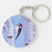Downy Woodpecker Painting - Original Bird Art Schlüsselanhänger (Rückseite)