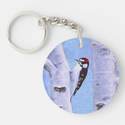 Downy Woodpecker Painting - Original Bird Art Schlüsselanhänger (Vorderseite)