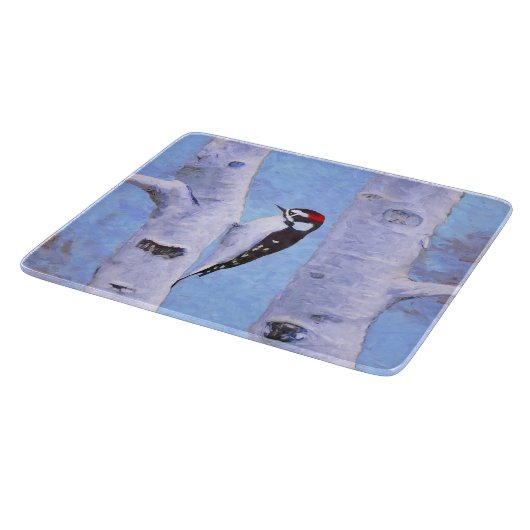 Downy Woodpecker Painting - Original Bird Art Schneidebrett (Ecke)