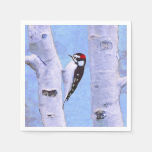 Downy Woodpecker Painting - Original Bird Art Serviette