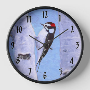 Downy Woodpecker Painting - Original Bird Art Uhr