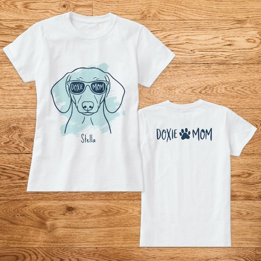 Doxie Mom Ice Blue T-Shirt with Custom Name