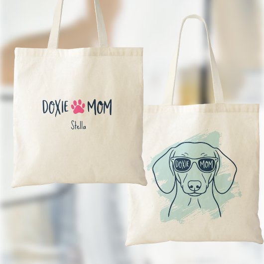 Doxie Mom Tote Bag  Custom Name Ice Blue Dachshund Tragetasche