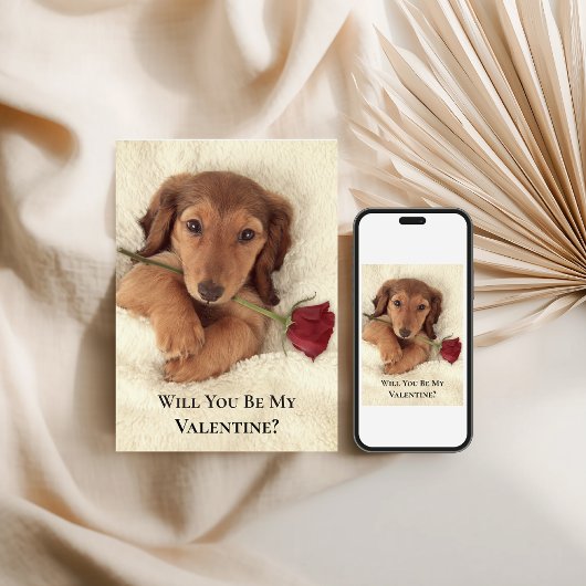 Doxie Red Rose Glam Glitter Valentine Feiertagskarte