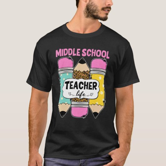 Dozentin Mittelschüler Leopard Drei Stift Lehrer T-Shirt (Vorderseite)