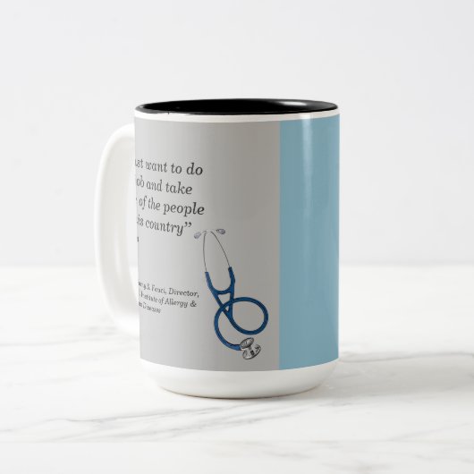 Dr. Fauci, zweiseitiges Design, grau-blassblau, Zweifarbige Tasse (Vorderseite Links)