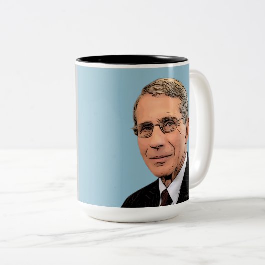 Dr. Fauci, zweiseitiges Design, grau-blassblau, Zweifarbige Tasse (VorderseiteRechts)