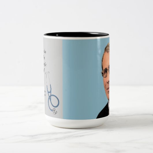 Dr. Fauci, zweiseitiges Design, grau-blassblau, Zweifarbige Tasse (Mittel)
